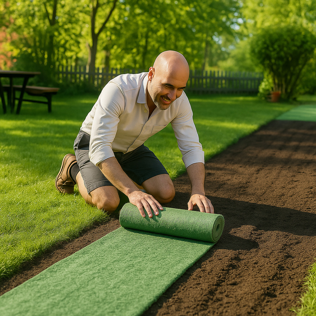 Déroulage du tapis de graines Turfquick